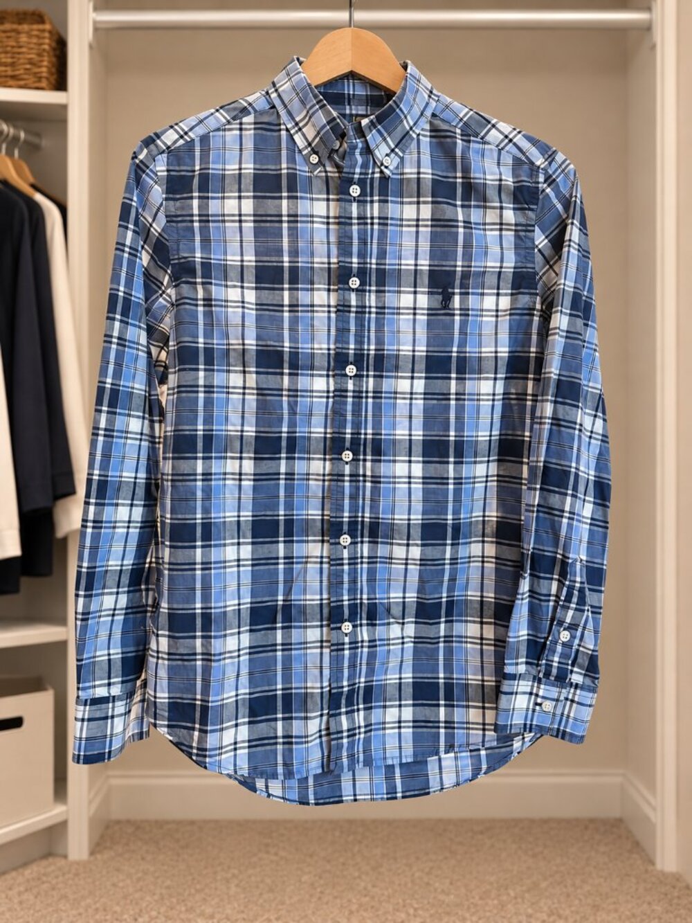 Polo Ralph Lauren Boys Youth large Blue Plaid Button Down Long Sleeve Shirt